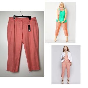 LANE BRYANT Printed Lena Cotton Smart Stretch Crop Pants Plus 18 Coral Pink NWT
